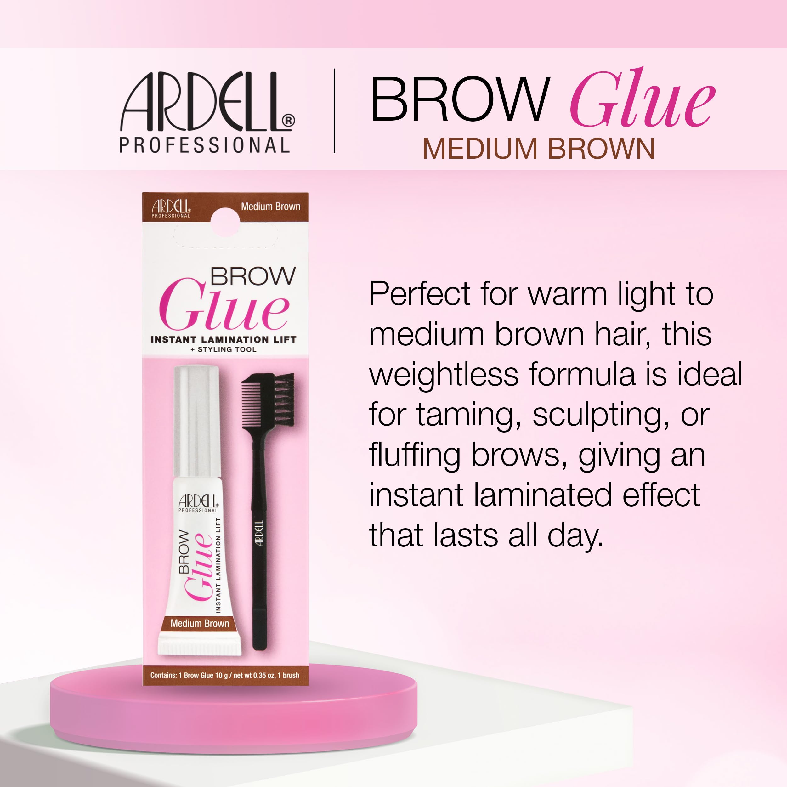 Ardell Brow Glue Medium Brown precision applicator coats every brow hair.