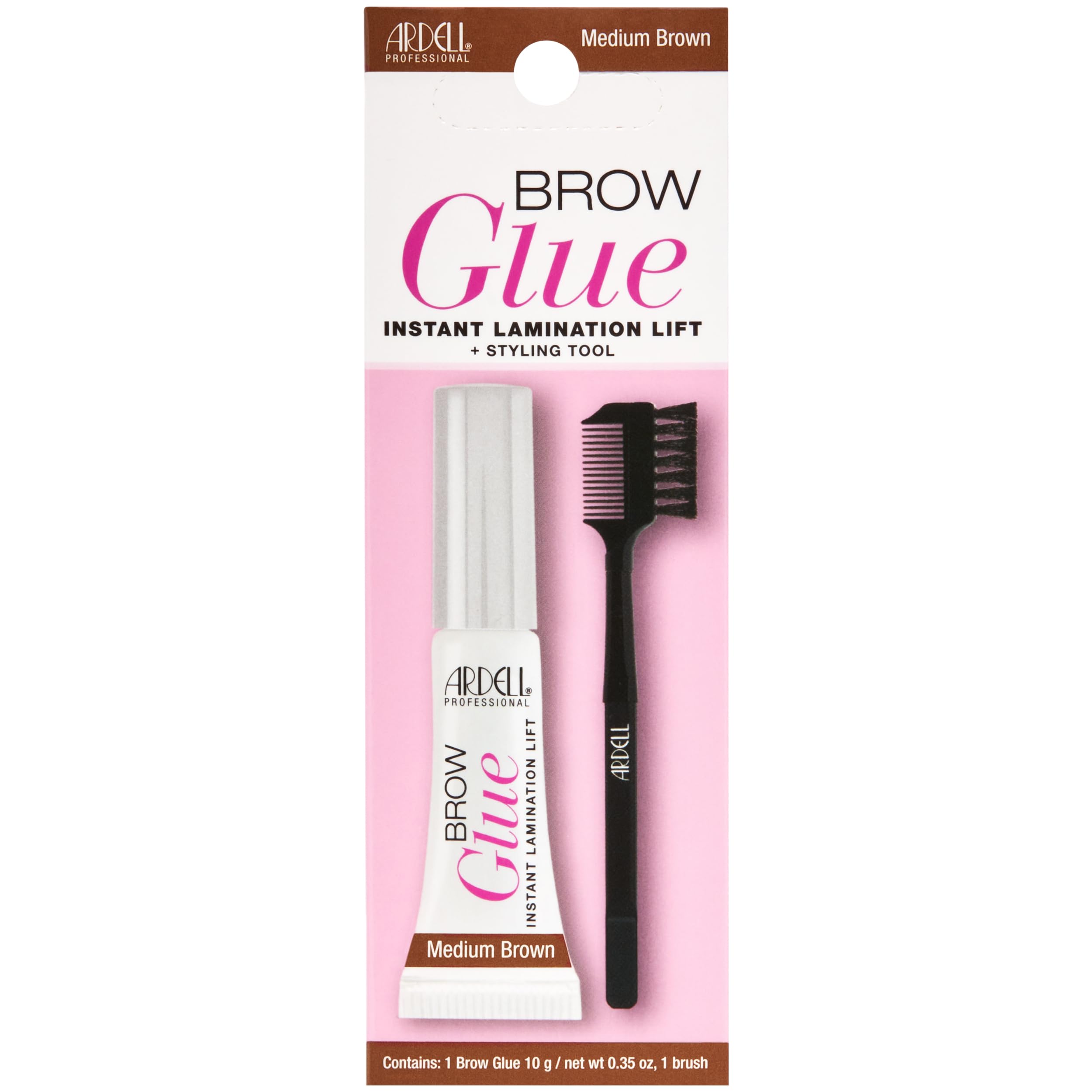 Ardell Brow Glue Medium Brown styling brush for precise, all-day shaping.