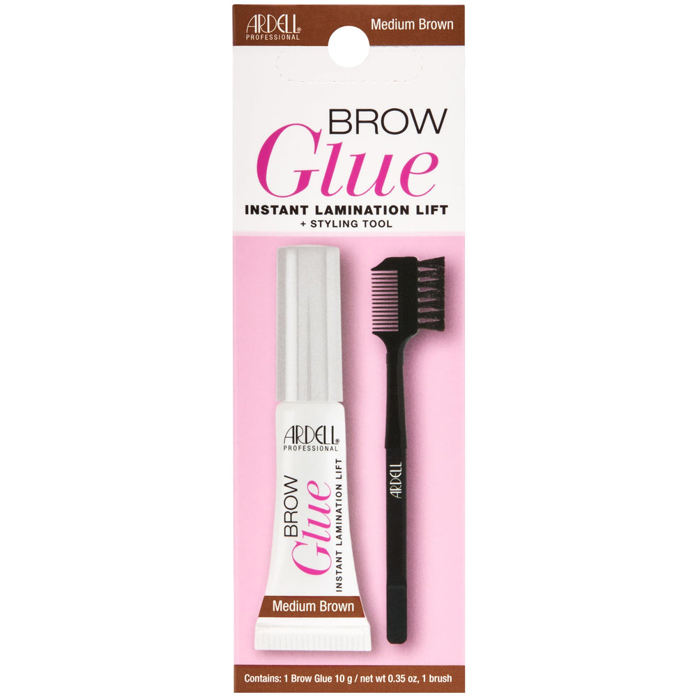Ardell Brow Glue Medium Brown styling brush for precise, all-day shaping.