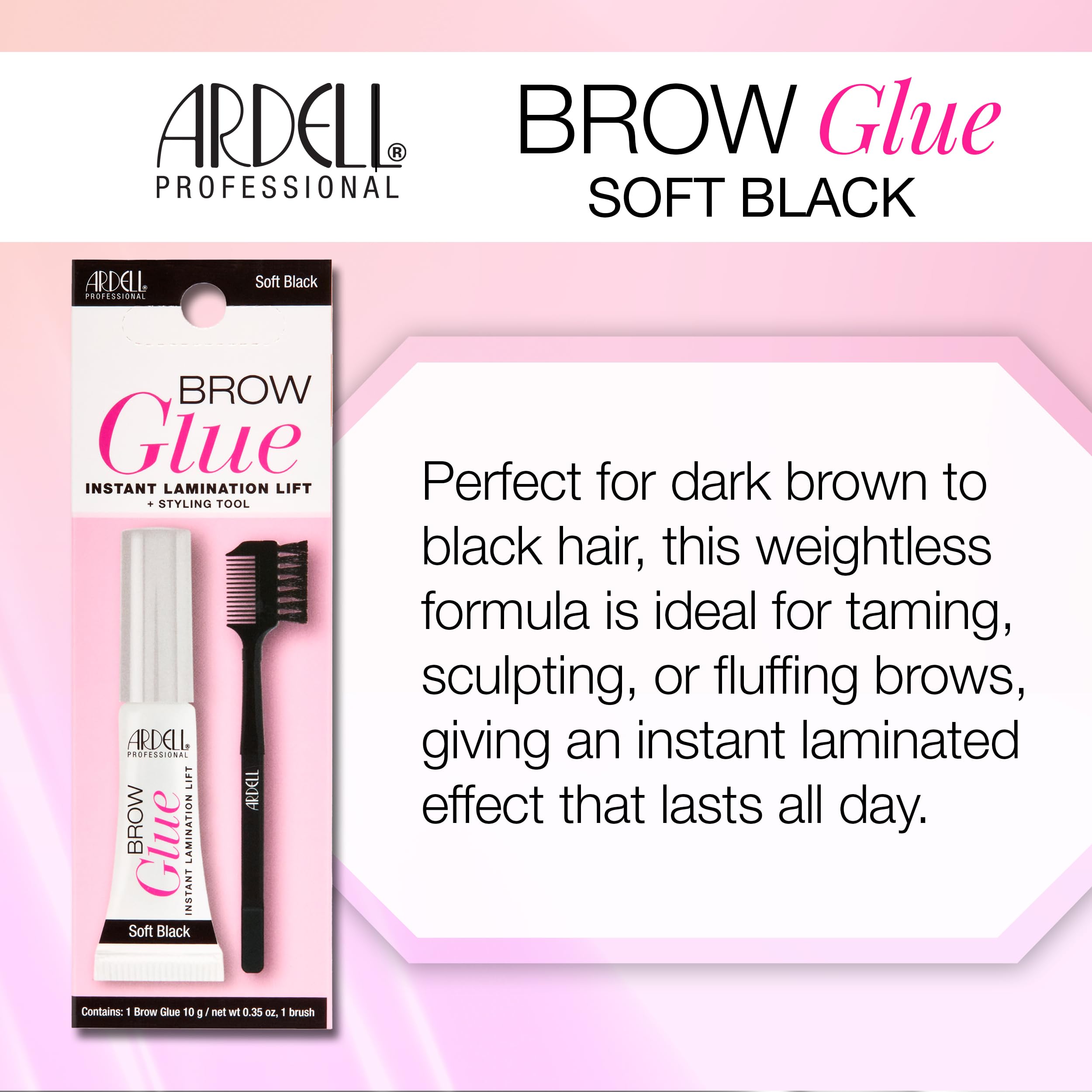 Ardell Brow Glue Soft Black creates a flexible hold for natural definition
