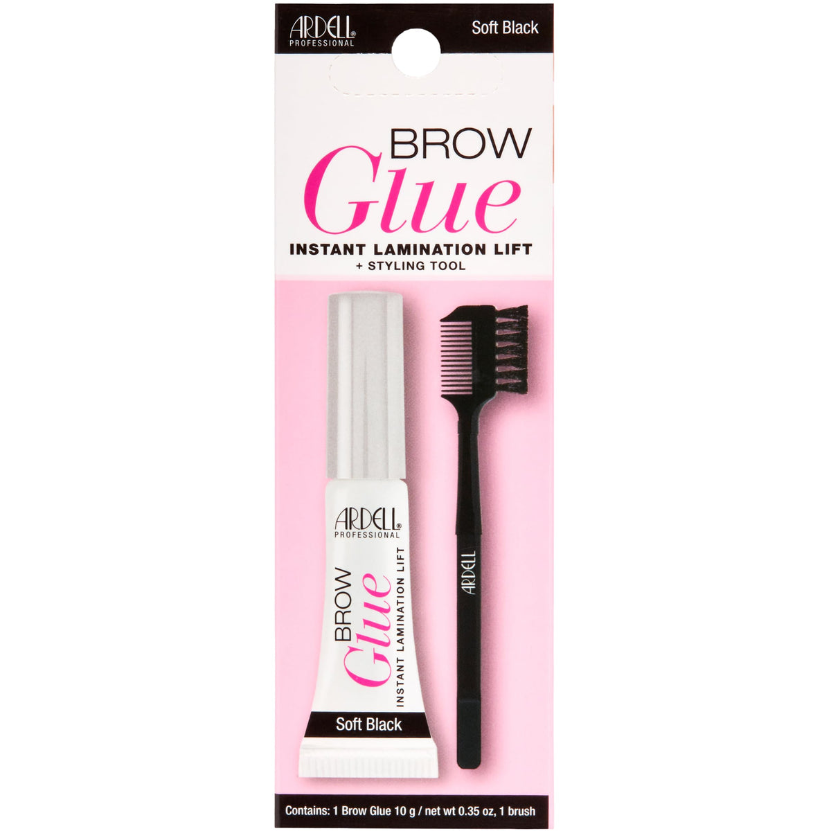 Ardell Brow Glue Soft Black with styling brush applies precisely for defined brows