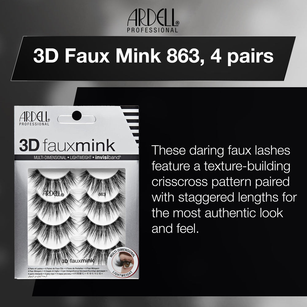 Ardell 3D Faux Mink 863 lashes with a lightweight, flexible band.