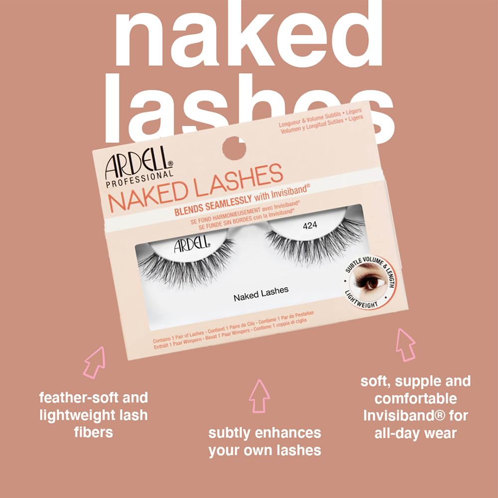 Ardell daily wear Naked Lashes 424 for natural look.