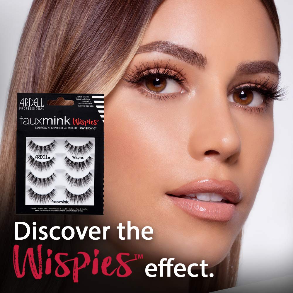 Ardell Faux Mink Wispies closeup highlights feathered lash strands for a soft look