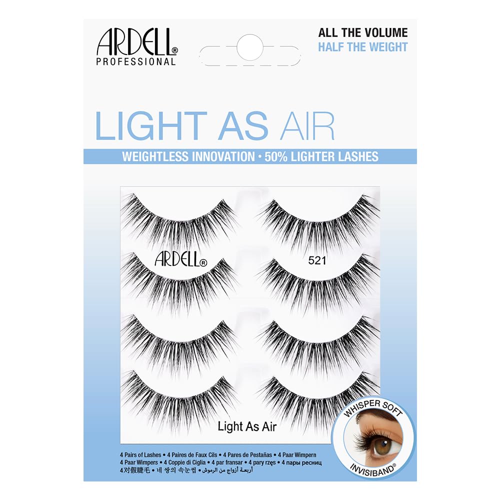 Ardell Light As Air 521 lashes pack front for daily wear, lightweight natural look