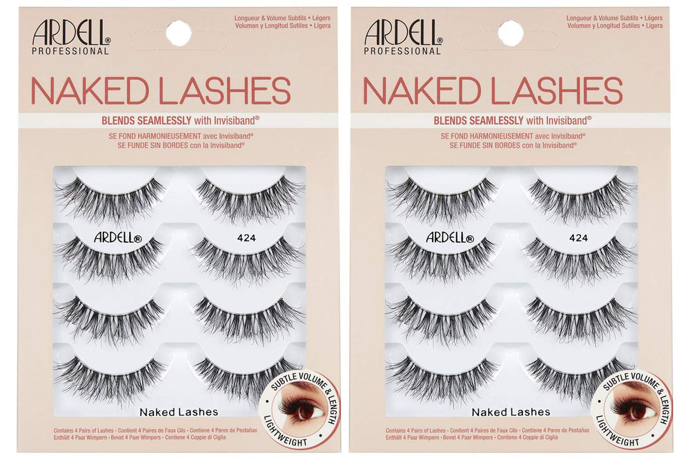 Ardell Naked Lashes 424 close-up showing Invisiband for lightweight natural wear.