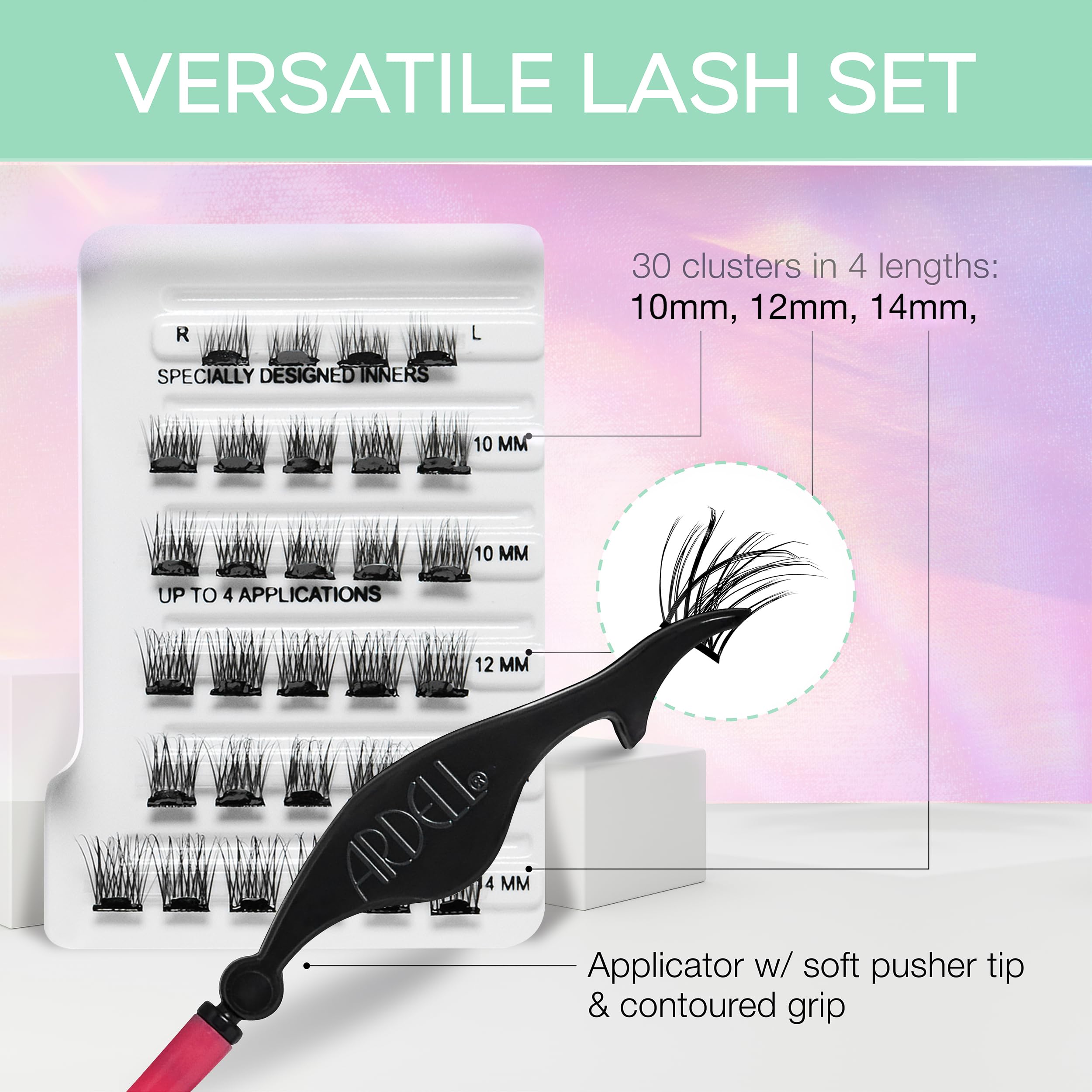 Ardell Naked Press On Lashes pre-glued clusters for quick, glue-free application.