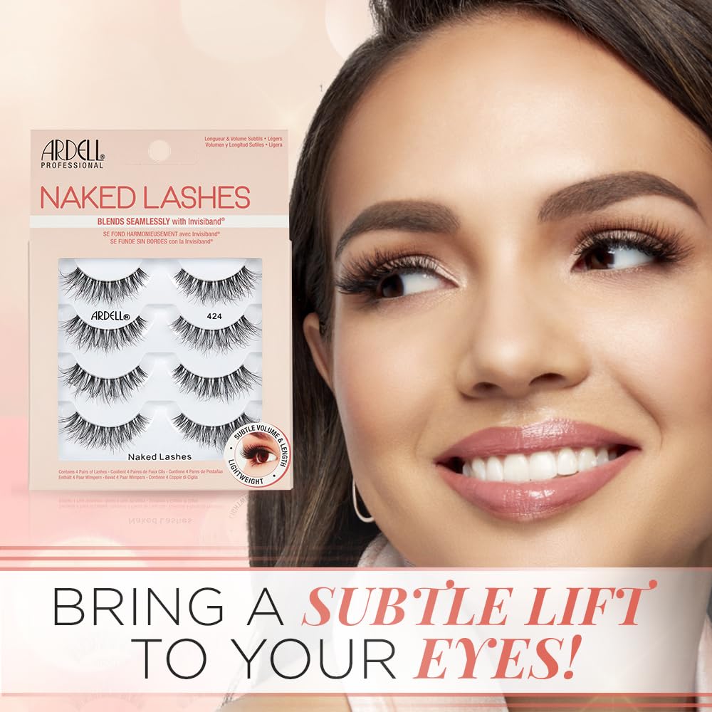 Ardell Strip Lashes 424 close-up illustrating a natural look with seamless blend.