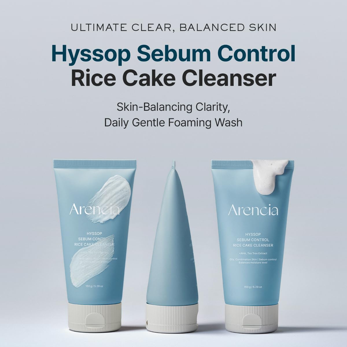 ARENCIA rice cake texture close-up shows gentle cleansing action