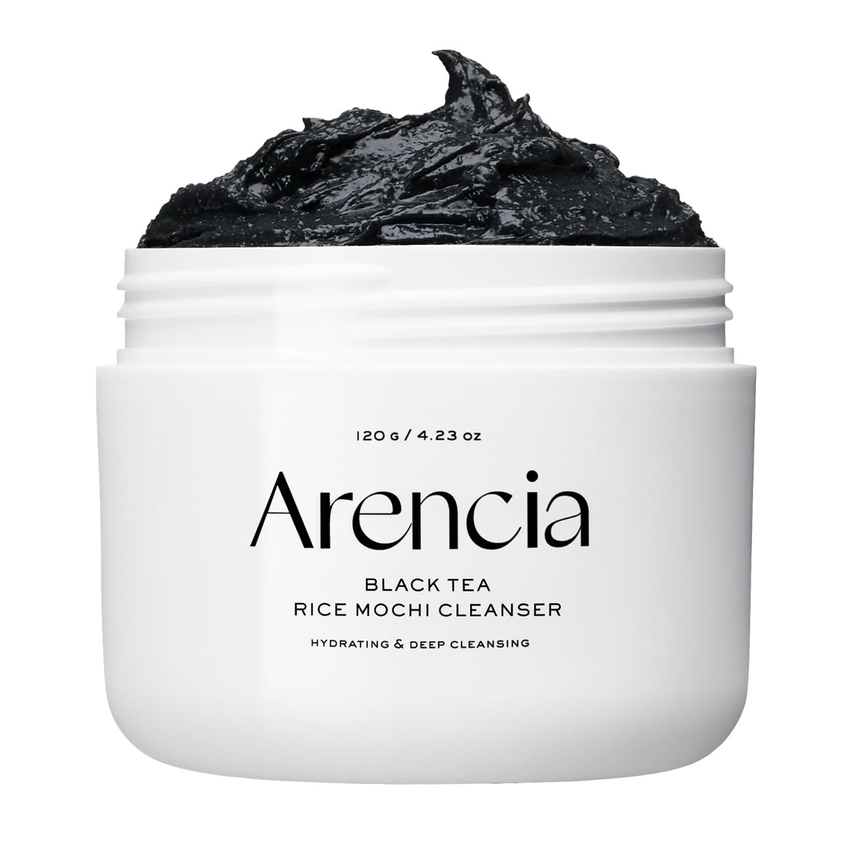ARENCIA Black Tea Rice Mochi Face Cleanser front view emphasizes pore care and premium packaging.
