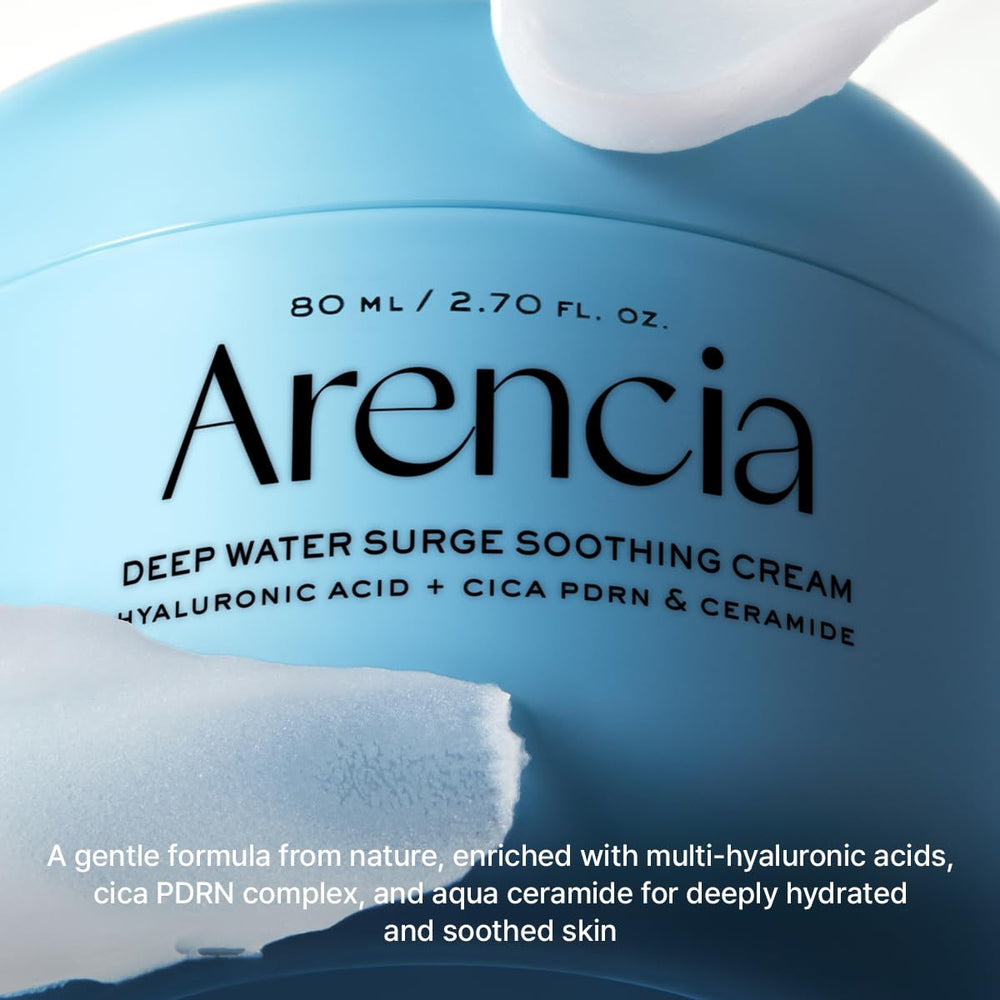 ARENCIA Deep Water Surge Cream being applied to the skin for a refreshed, smooth look.