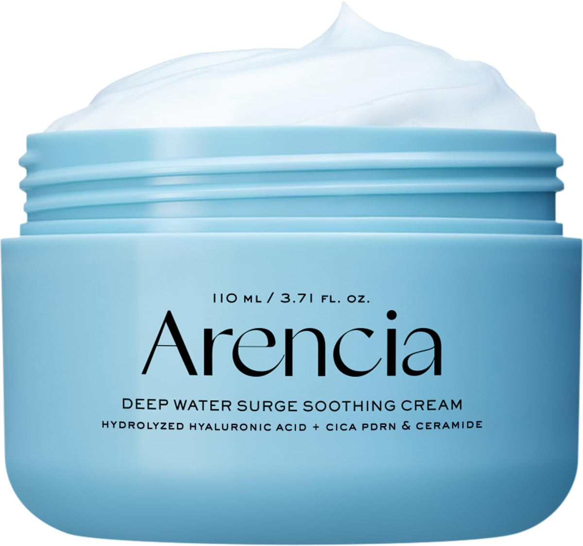 Arencia Deep Water Surge Cream jar highlighting rich texture for hydration and soothing comfort