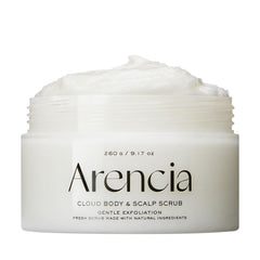 Arencia Fresh Cloud Sea Salt Scrub bottle pour for easy application and spa-like experience.