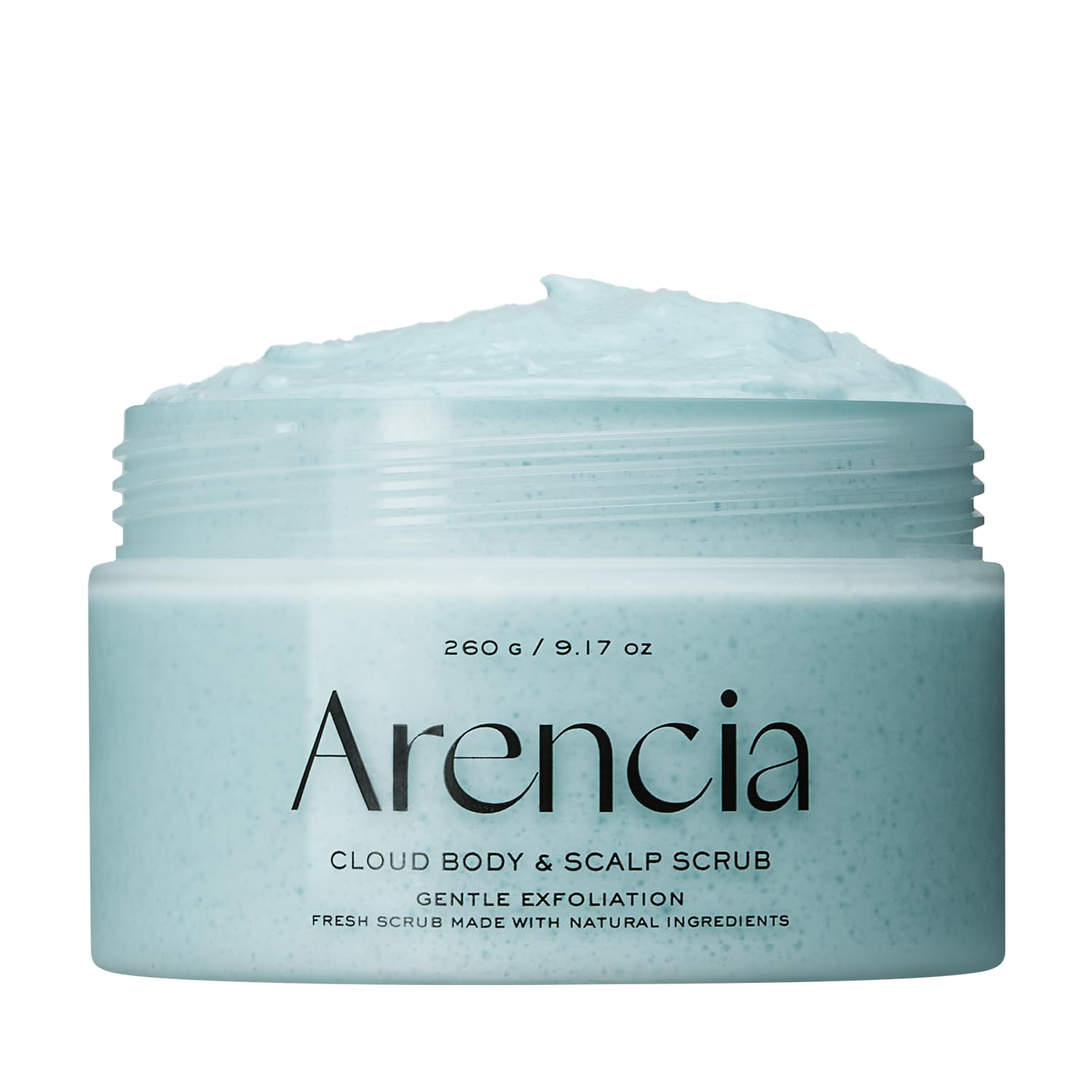 ARENCIA Fresh Cloud Sea Salt Scrub Mint bottle for gentle body exfoliation at home.