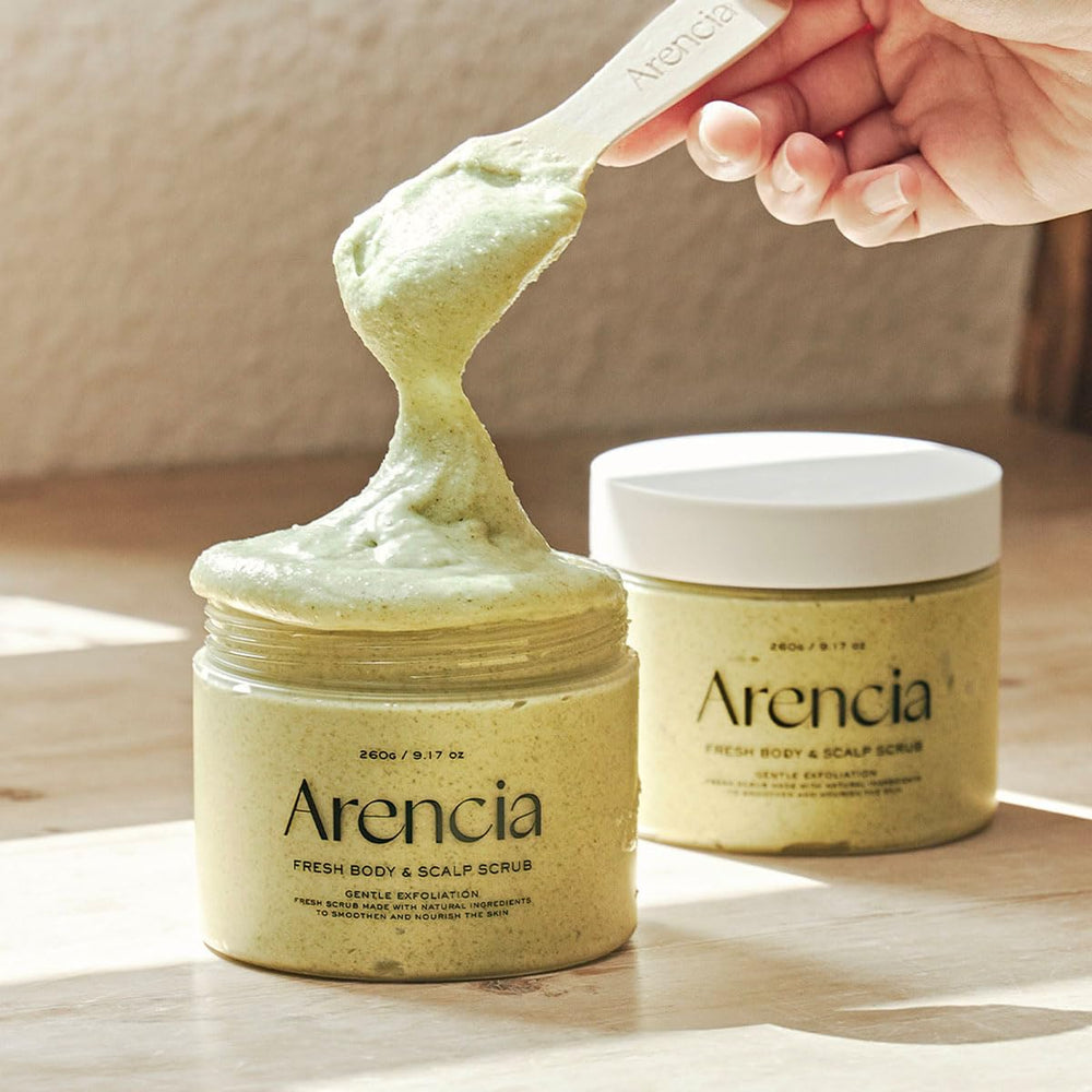 Arencia Fresh Cloud Sea Salt Scrub scalp-application highlighting refreshing cleanse.