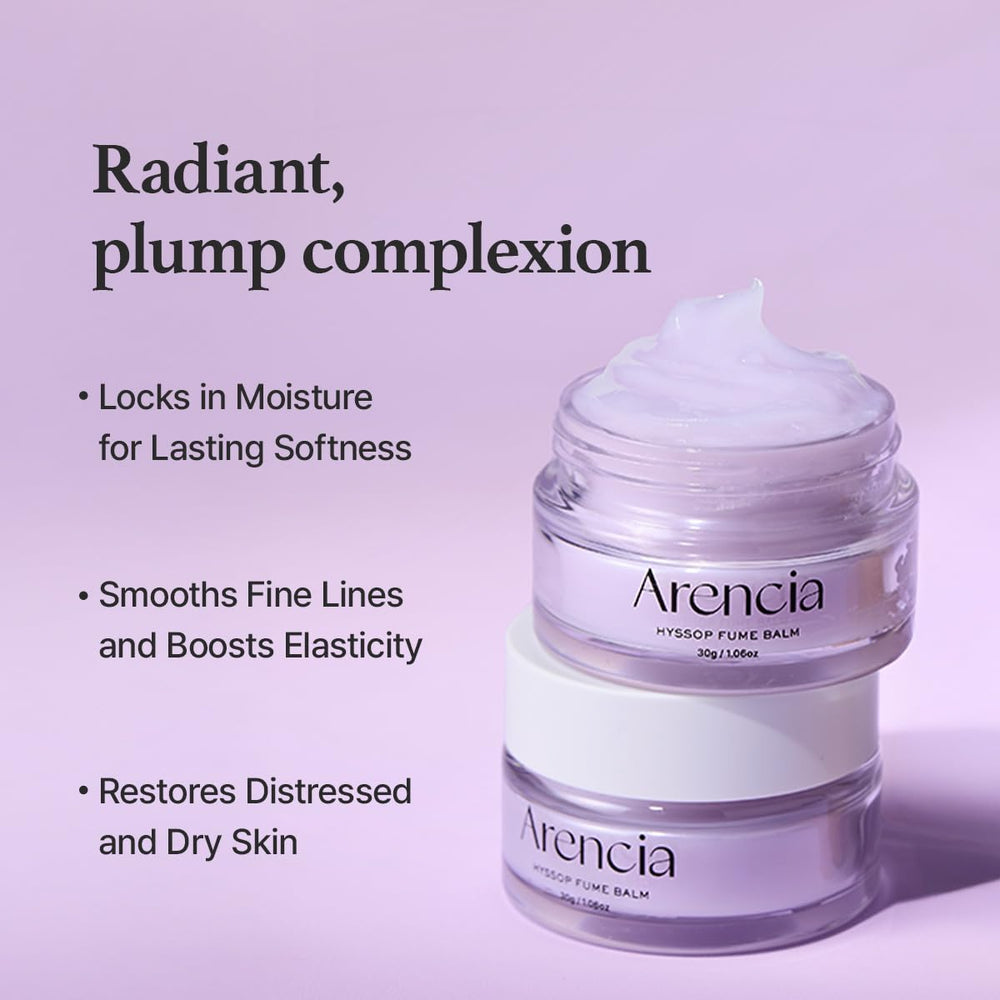 ARENCIA Hyssop Fume Balm texture swirl demonstrates instant skin volume boost