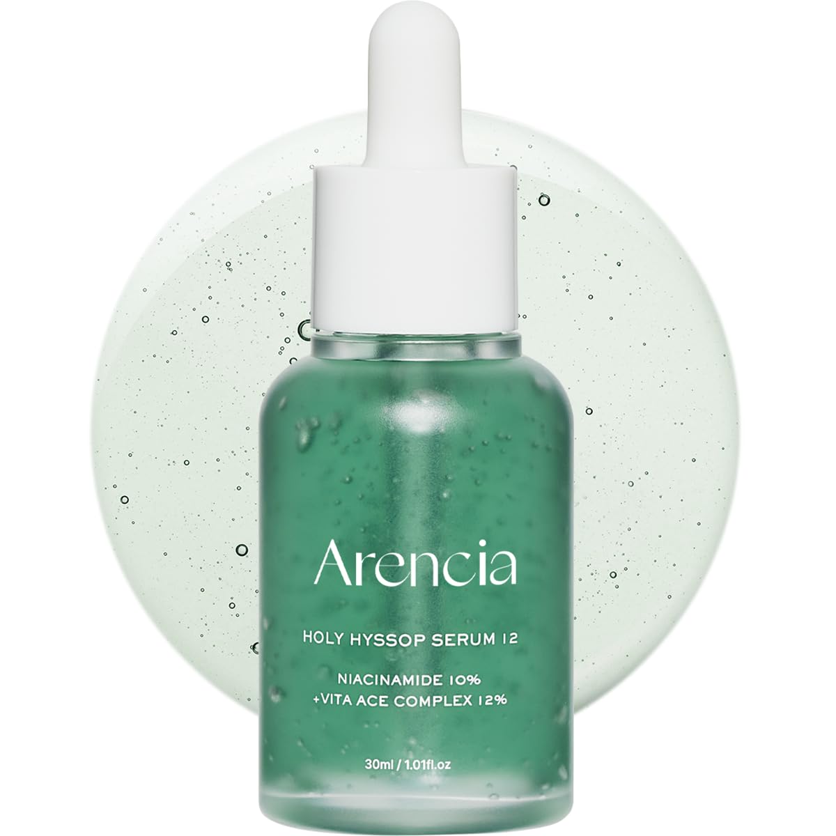 ARENCIA Hyssop Glow Serum bottle shows premium packaging and radiant skin glow