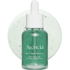 ARENCIA Hyssop Glow Serum bottle shows premium packaging and radiant skin glow