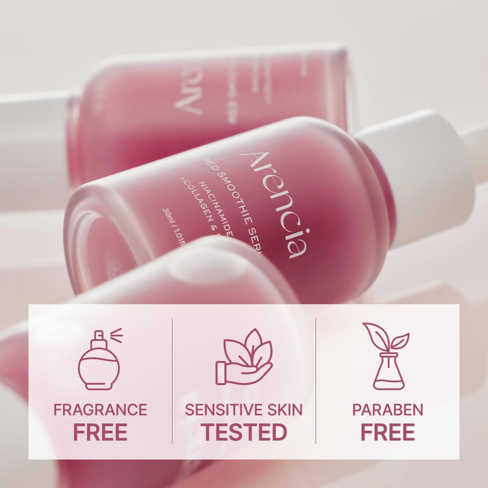 Hands applying ARENCIA serum for a light, non-sticky finish