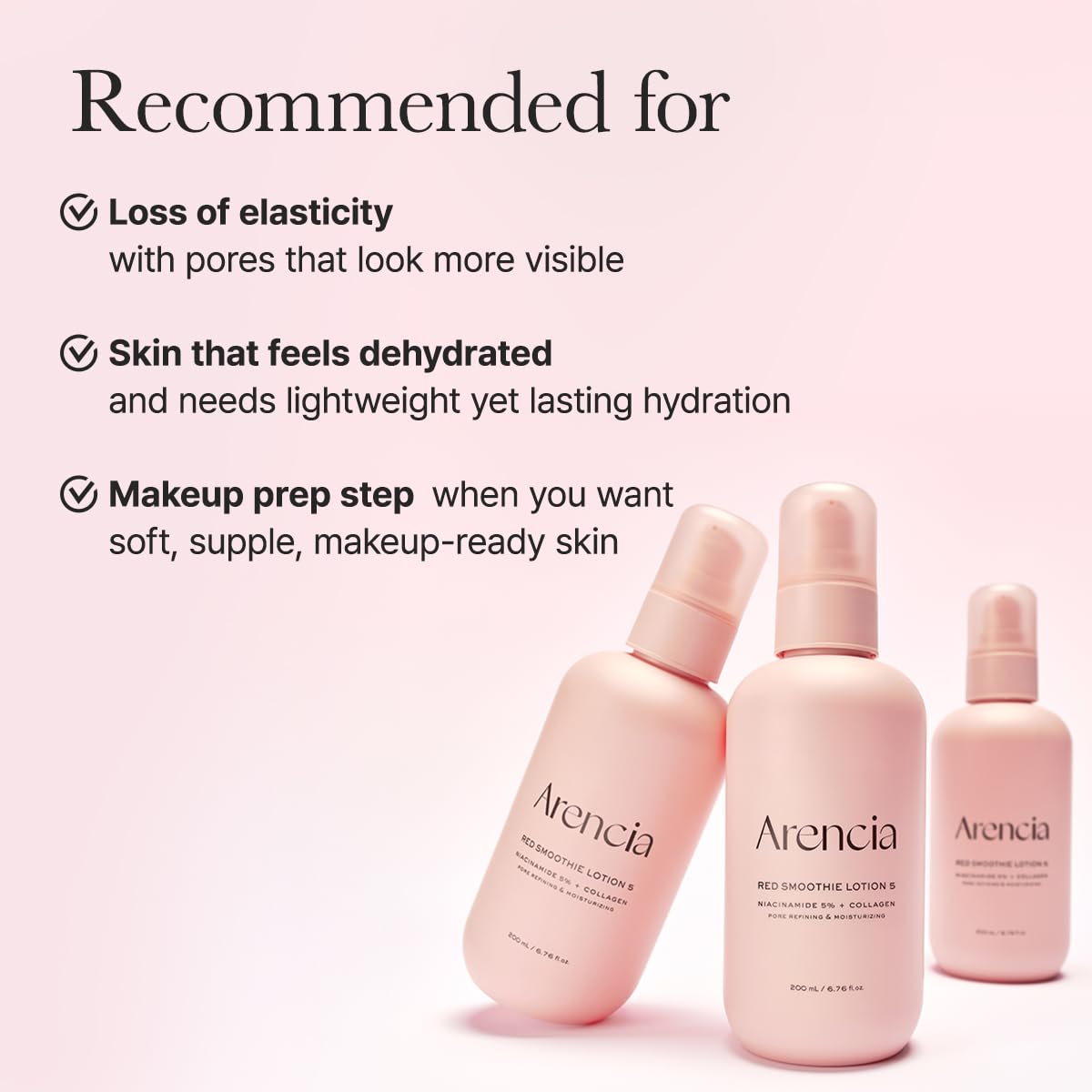 ARENCIA Red Smoothie Lotion packaging and pump in sleek design.