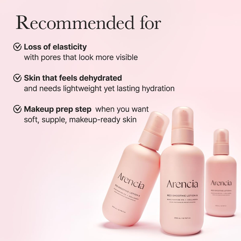 ARENCIA Red Smoothie Lotion packaging and pump in sleek design.