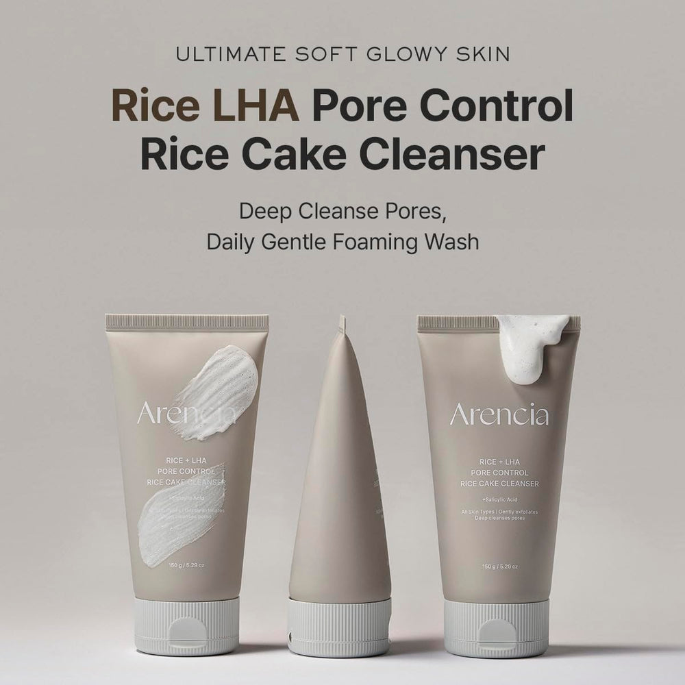 ARENCIA rice cake cleanser bottle with pump for easy daily cleansing.