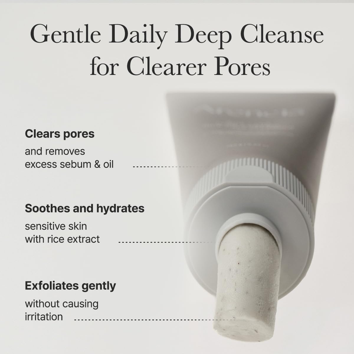 ARENCIA rice cake cleanser foam action indicating gentle cleansing.