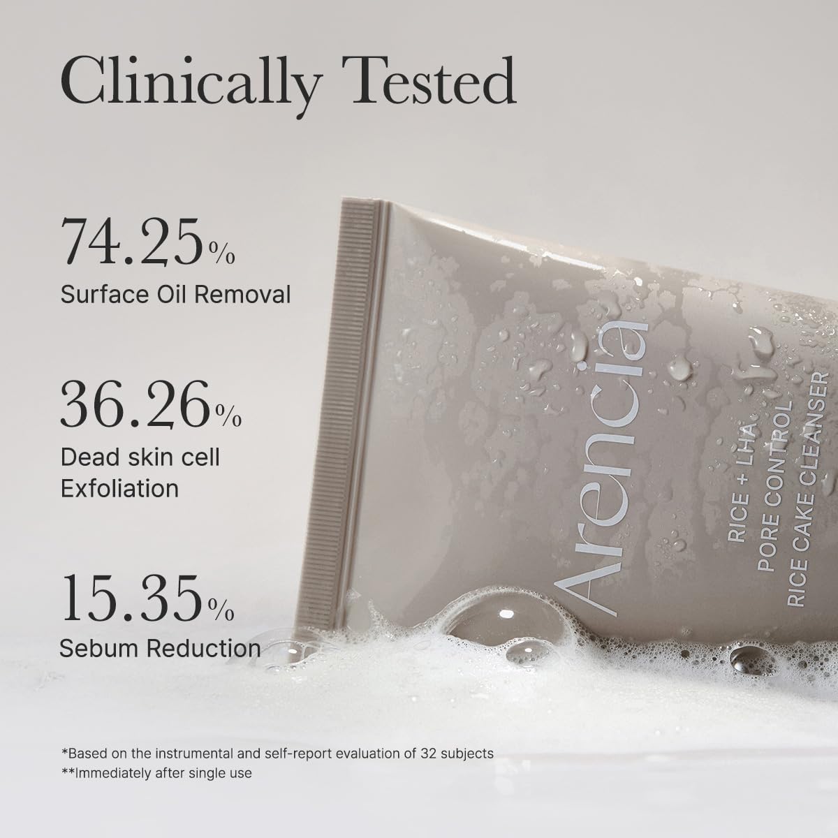 ARENCIA rice cake cleanser focused on pore care and cleansing.