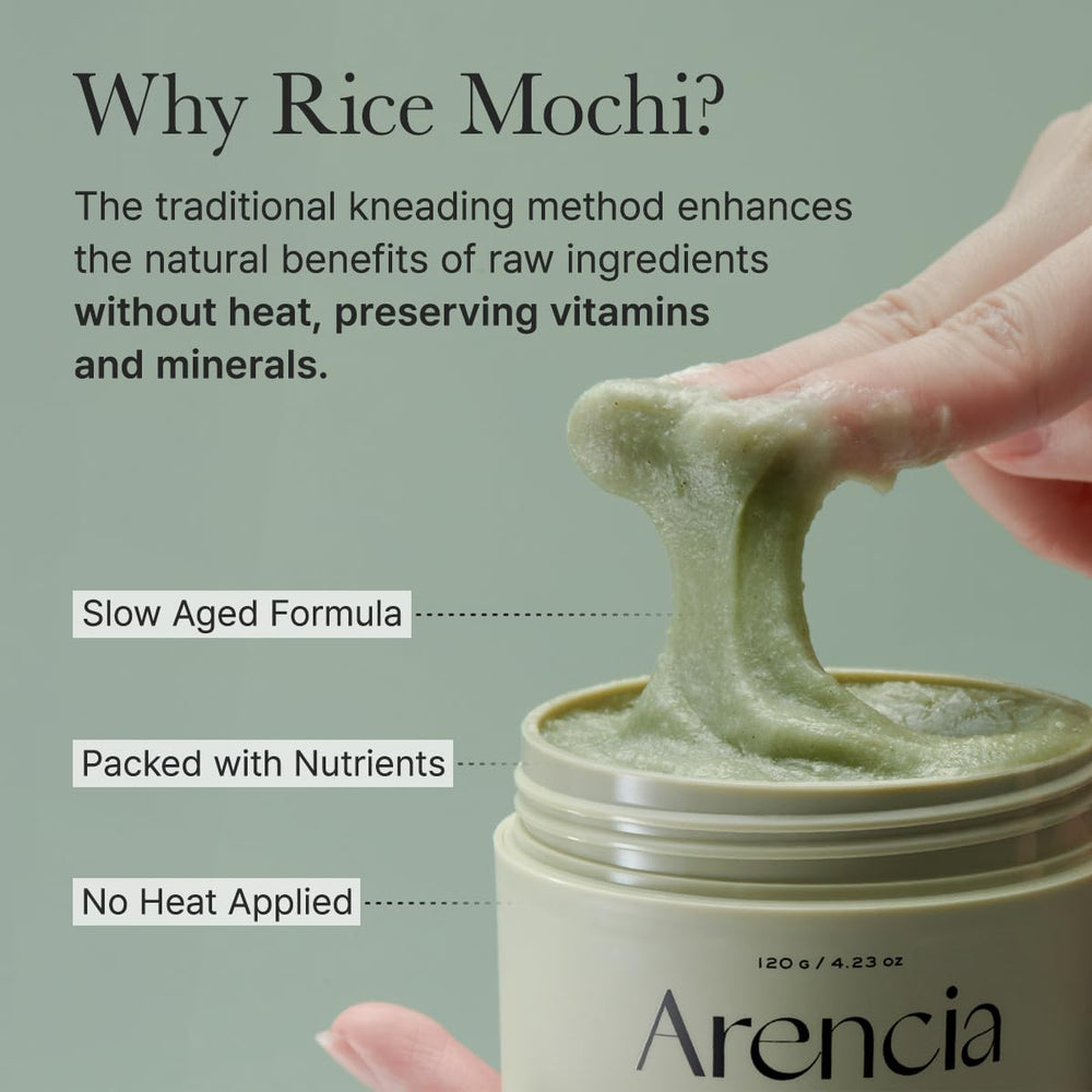 Arencia Rice Mochi Cleanser purple jar gentle scrub texture