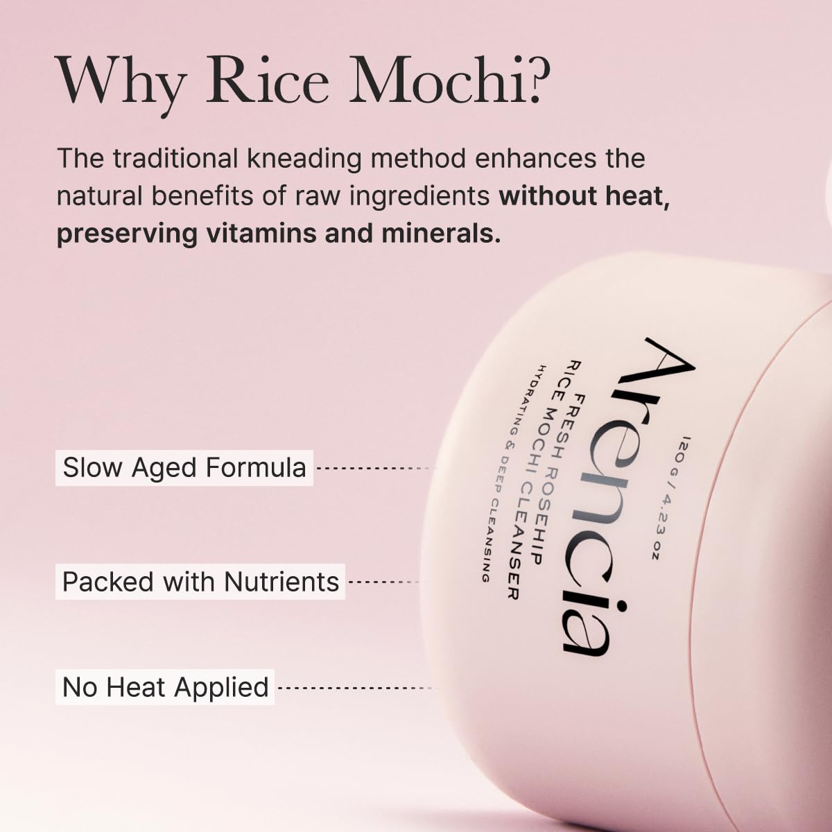 ARENCIA Rosehip Mochi Cleanser brand-logo conveys trusted skincare identity.