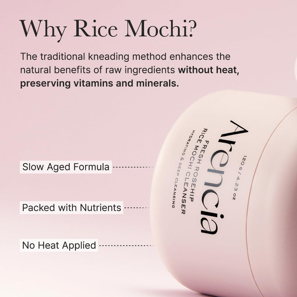 ARENCIA Rosehip Mochi Cleanser brand-logo conveys trusted skincare identity.