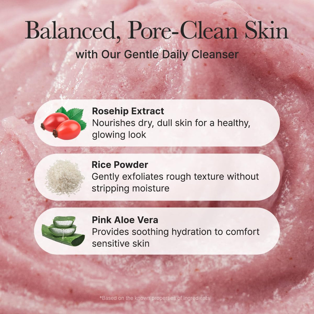 ARENCIA Rosehip Brightening Rice Mochi Cleanser dispenser-action demonstrates easy, mess-free use in daily routines.