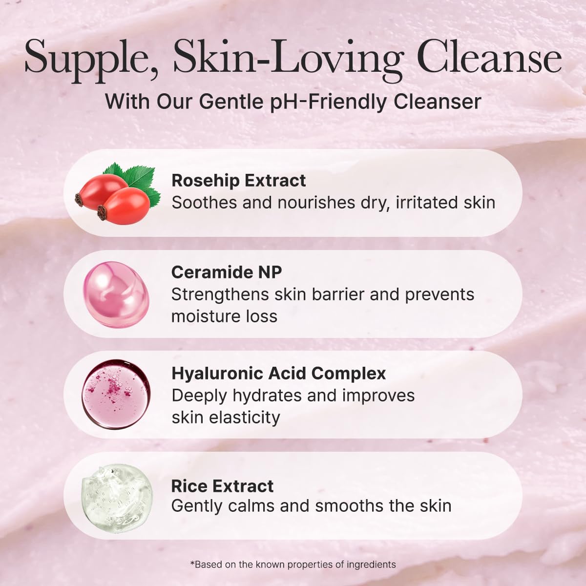 ARENCIA Rosehip Rice Cake Cleanser foamy lather closeup illustrating mild cleansing action