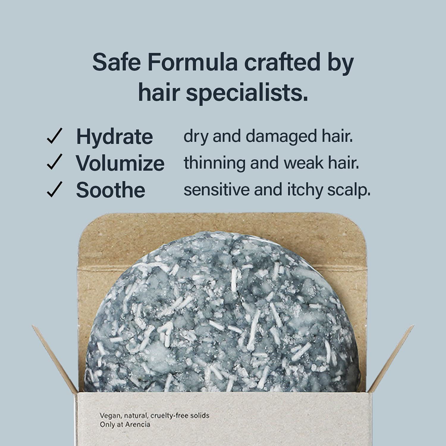 ARENCIA Salty Soda Shampoo Bar close-up texture shows artisanal solid form