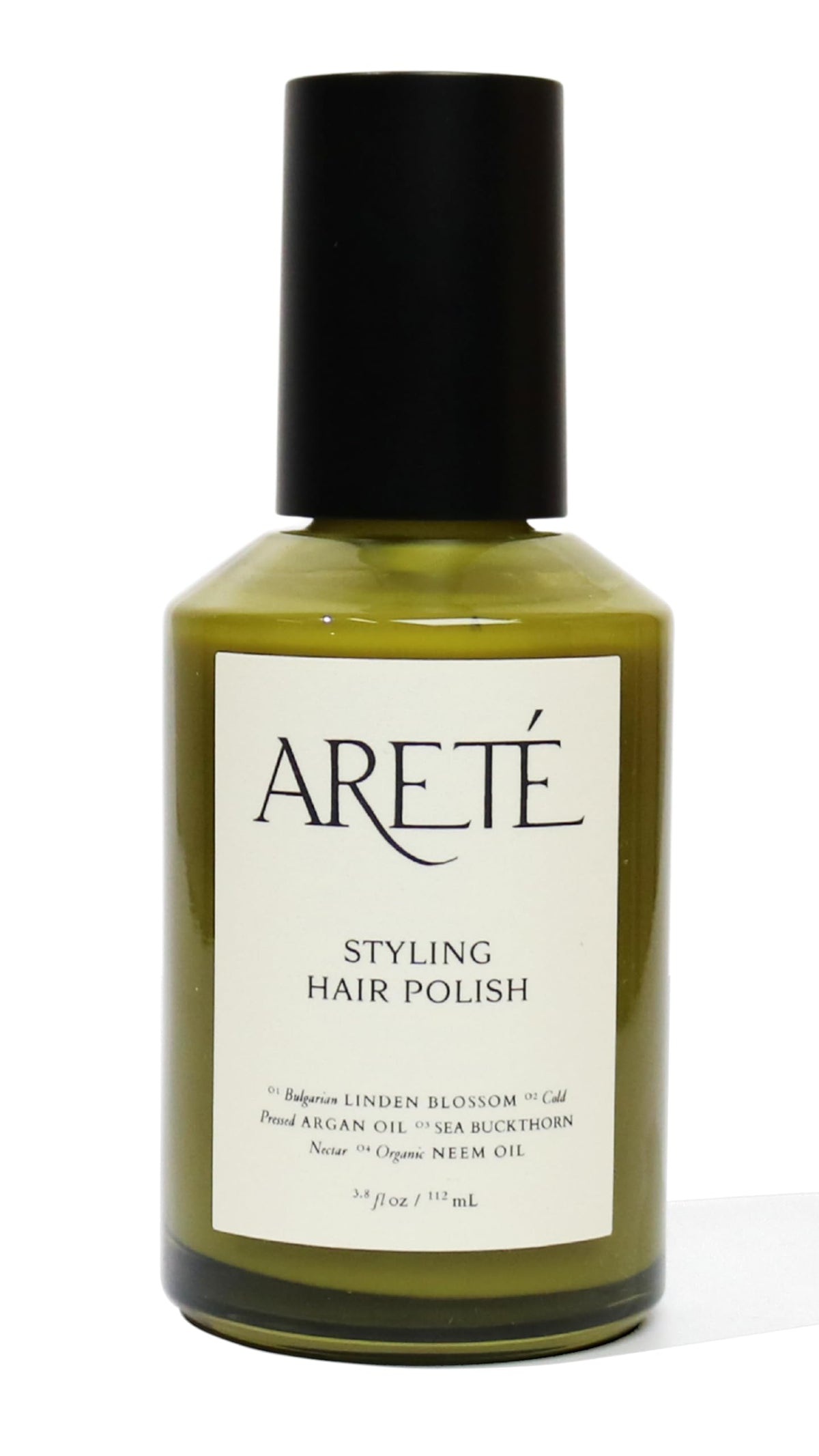 ARETÉ Styling Hair Polish bottle front view highlighting frizz control and shine