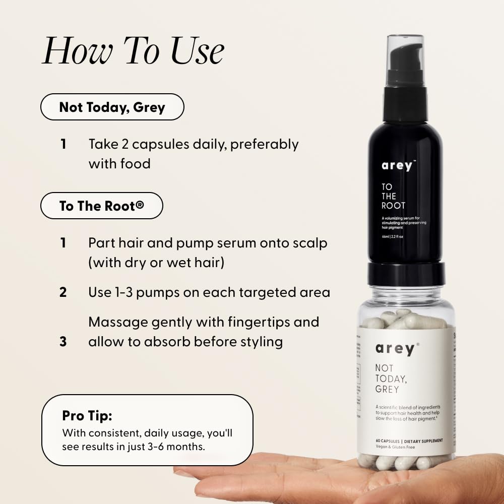 Arey brand pack shot on shelf emphasizing premium anti-grey system.