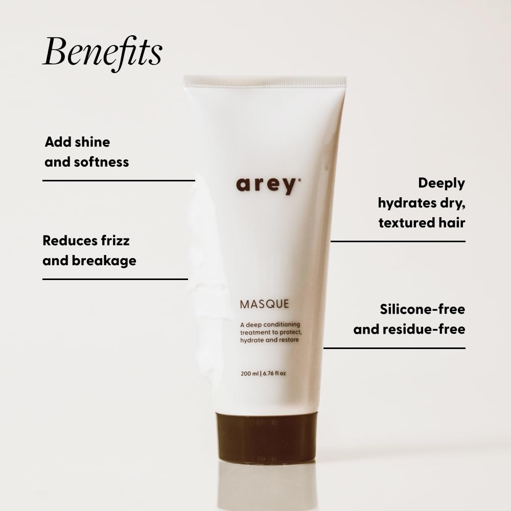 Arey Masque ingredients jar with apricot kernel oil for nourishment