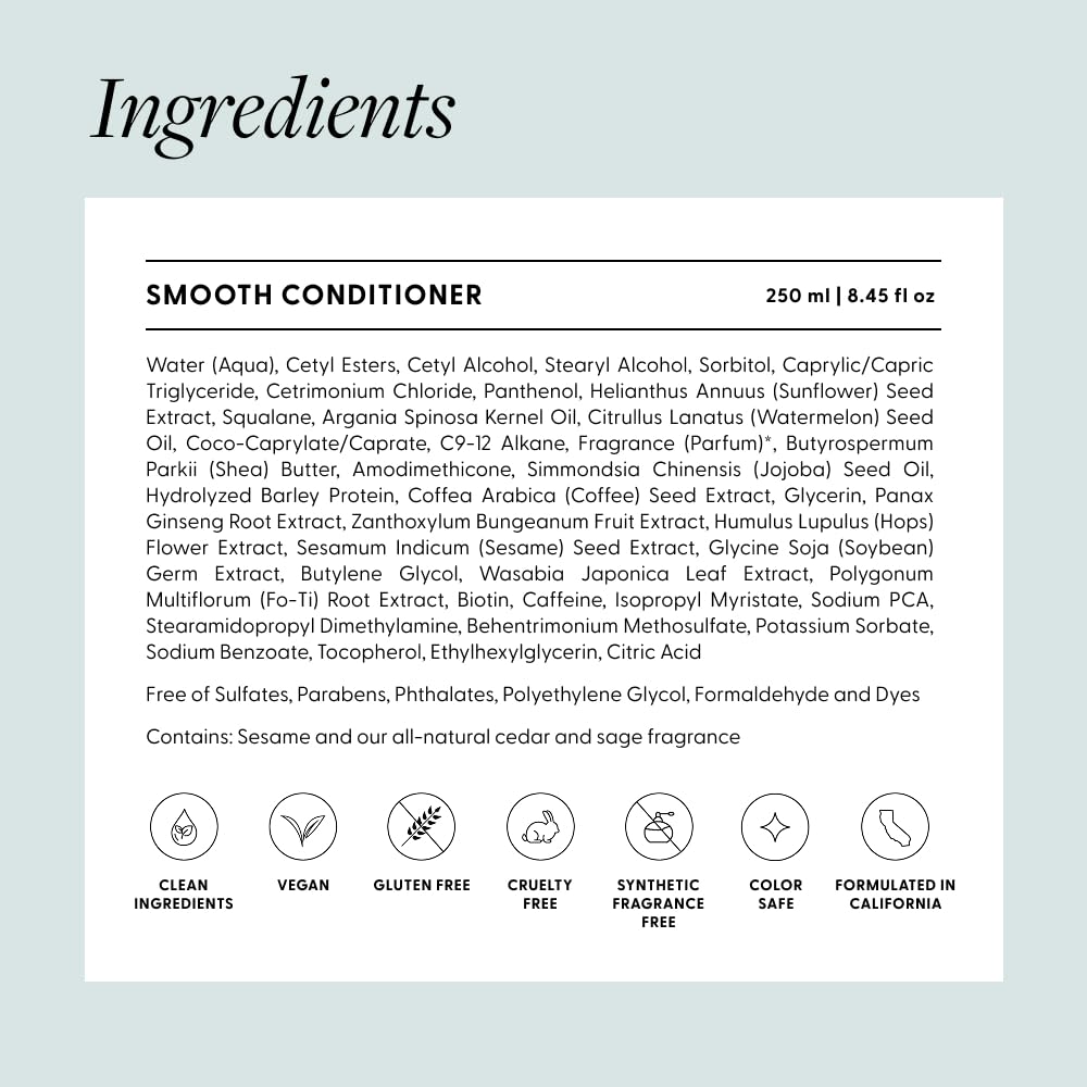 Arey Smooth Conditioner barley protein ingredient illustration highlights strengthening for strands