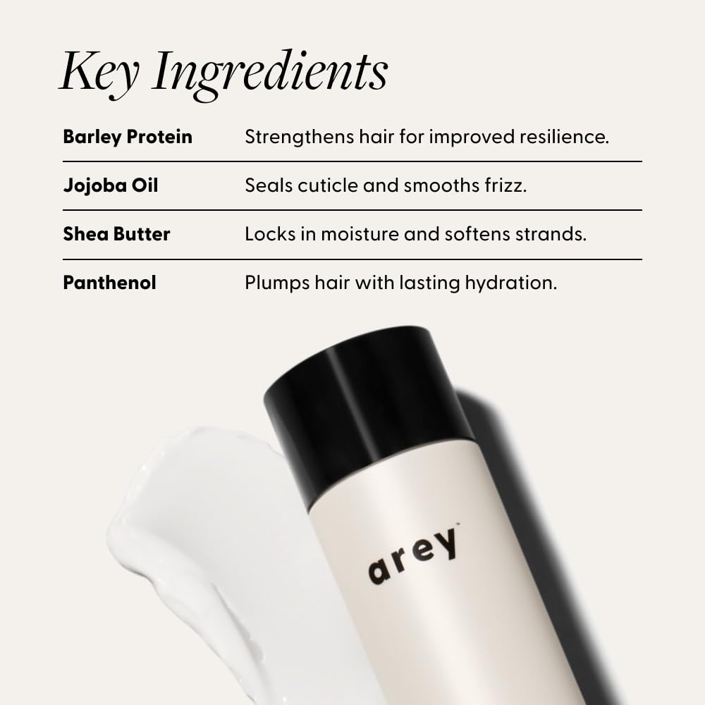 Arey Smooth Conditioner silky texture close-up emphasizes lightweight conditioning for fine hair
