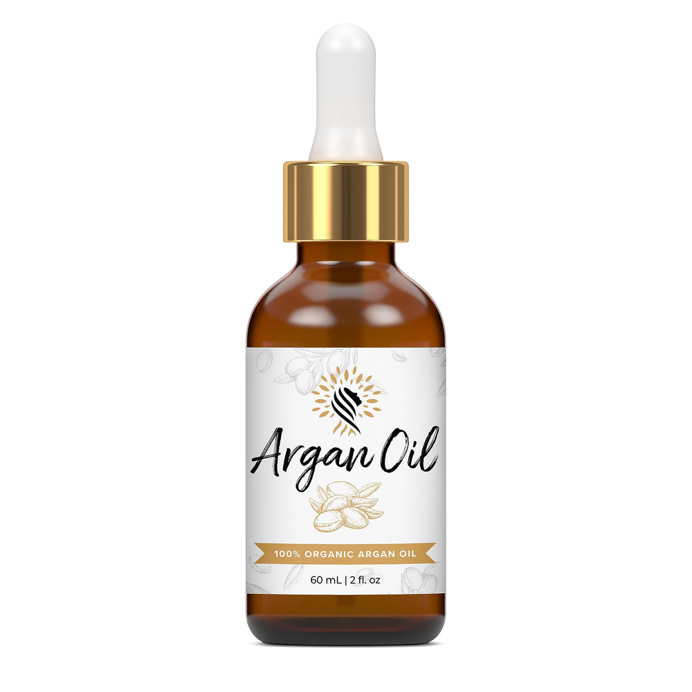 Argan Cosmetics Argan Oil bottle pour showing lightweight hydration for skin and hair.
