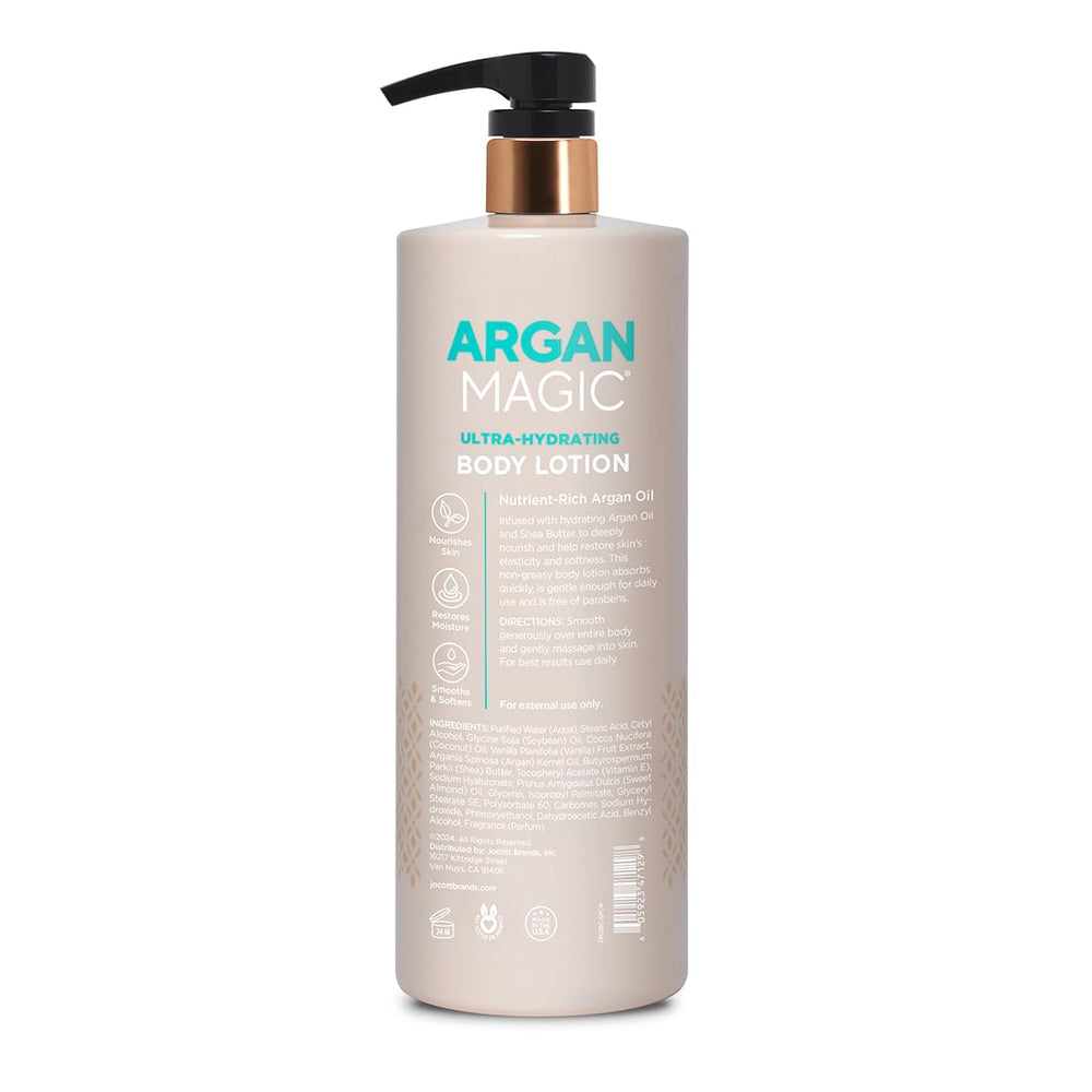 Argan Magic bottle close-up highlighting argan oil and antioxidants for skin nourishment