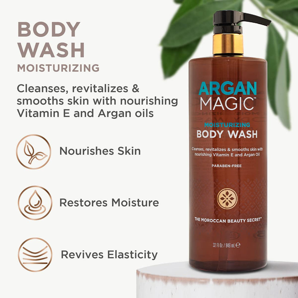 Argan Magic Cleansing Body Wash pour—rich lather from argan and sweet almond oils.