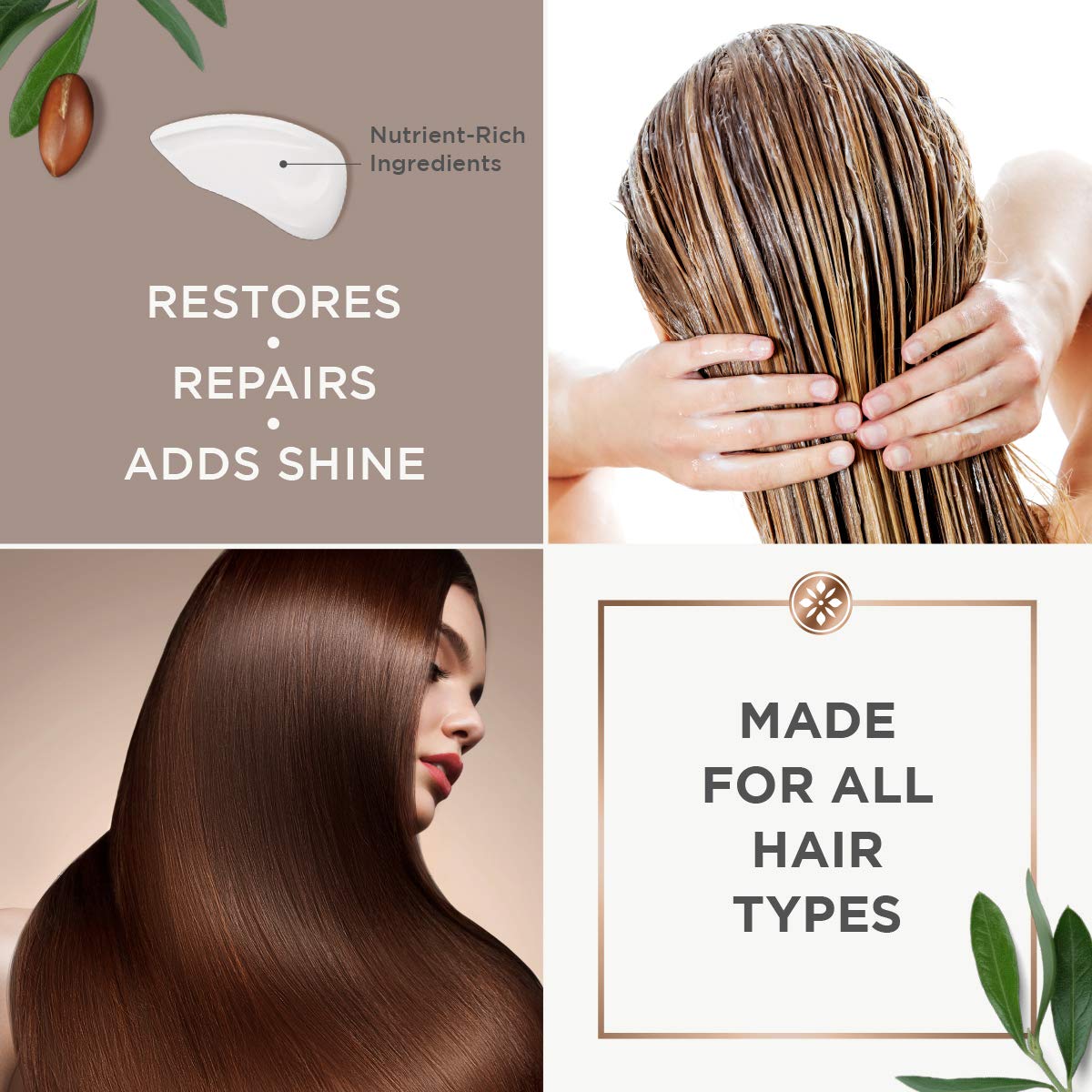 Applying Argan Magic Hair Mask smooths strands for easier styling.