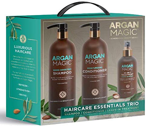 Argan Magic bottles together highlight hydration and shine benefits.