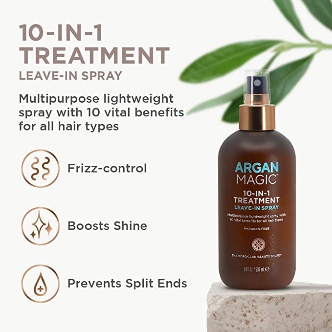 Argan Magic Leave-In Spray mist on damp hair.