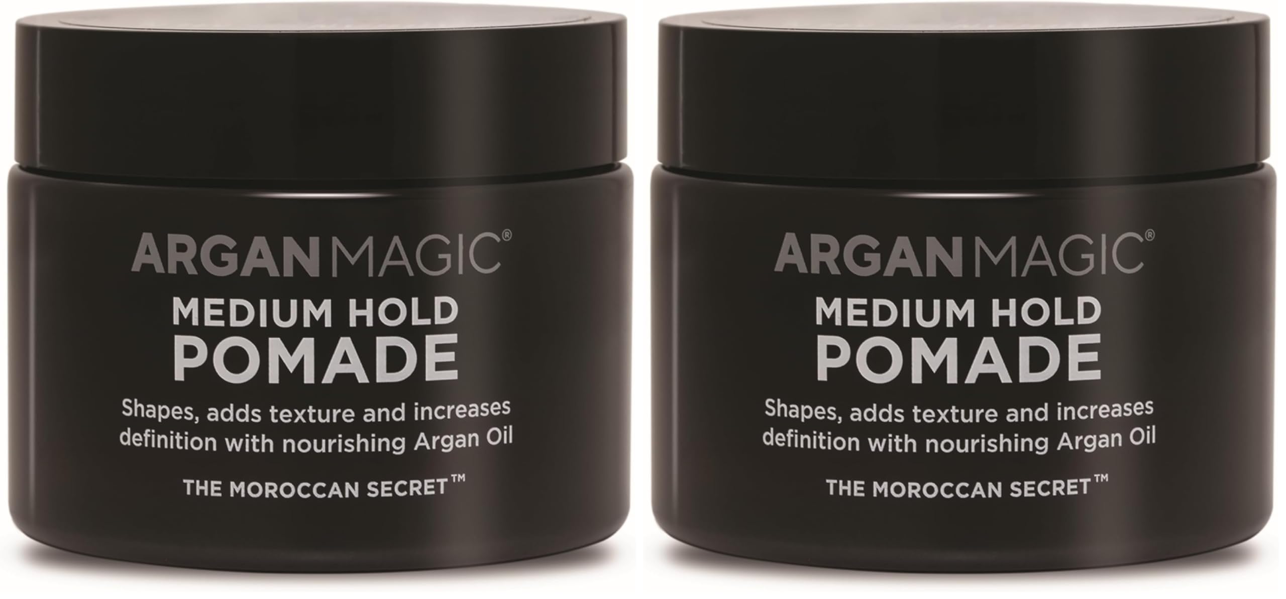 Argan Magic pomade bottle with argan oil for conditioning and shine.
