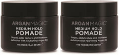 Argan Magic pomade bottle with argan oil for conditioning and shine.