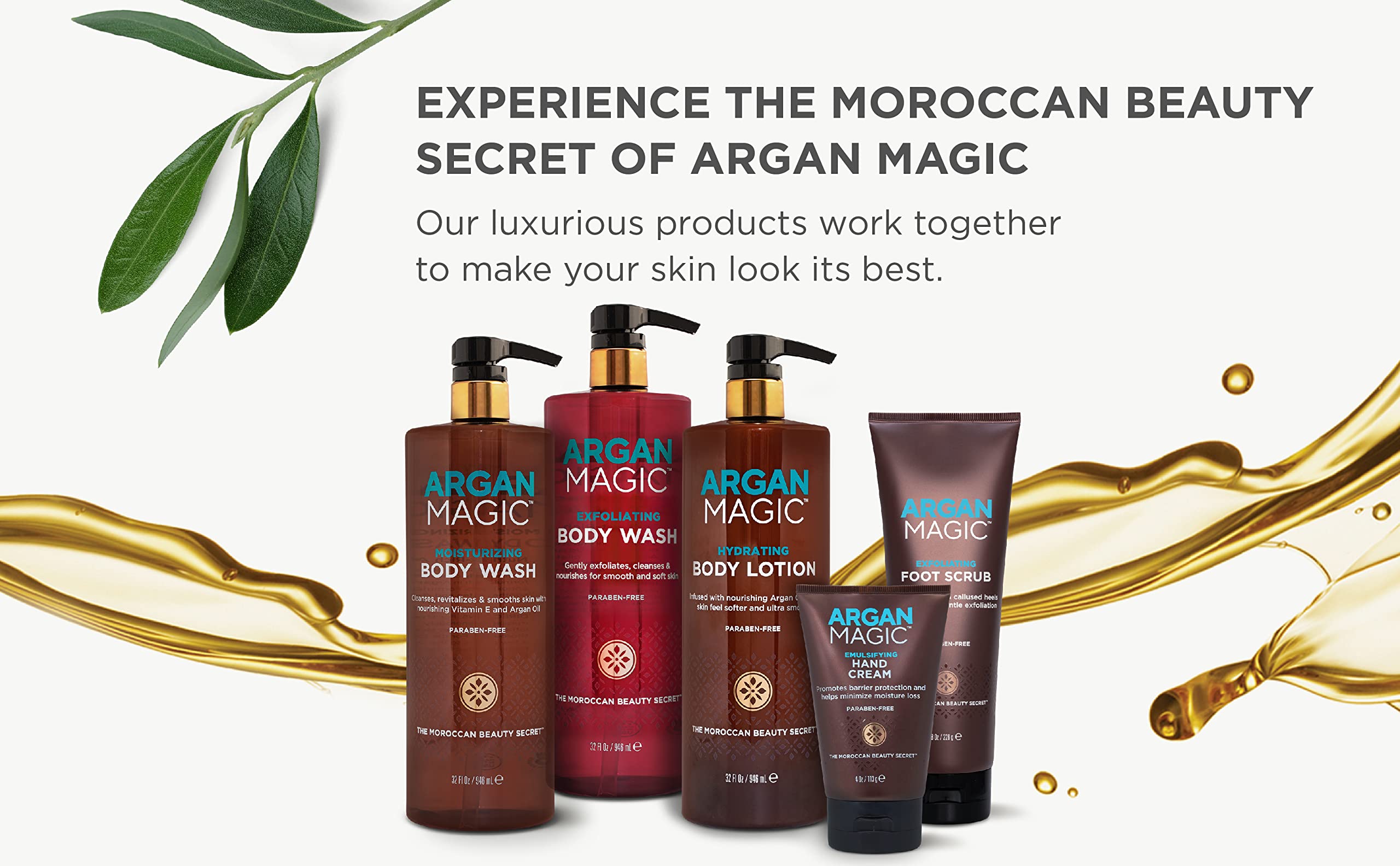 Texture close-up showing non-greasy, silky finish of Argan Magic lotion