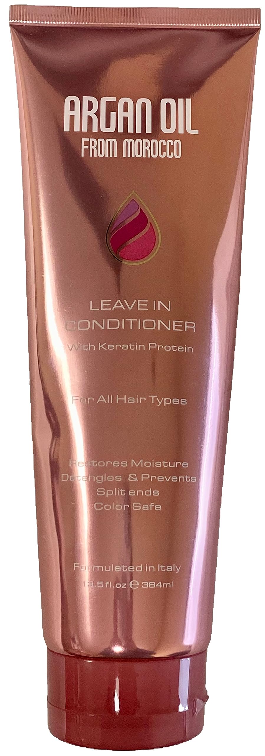 Argan Oil Morocco leave-in conditioner bottle for moisture, detangling, and shine.