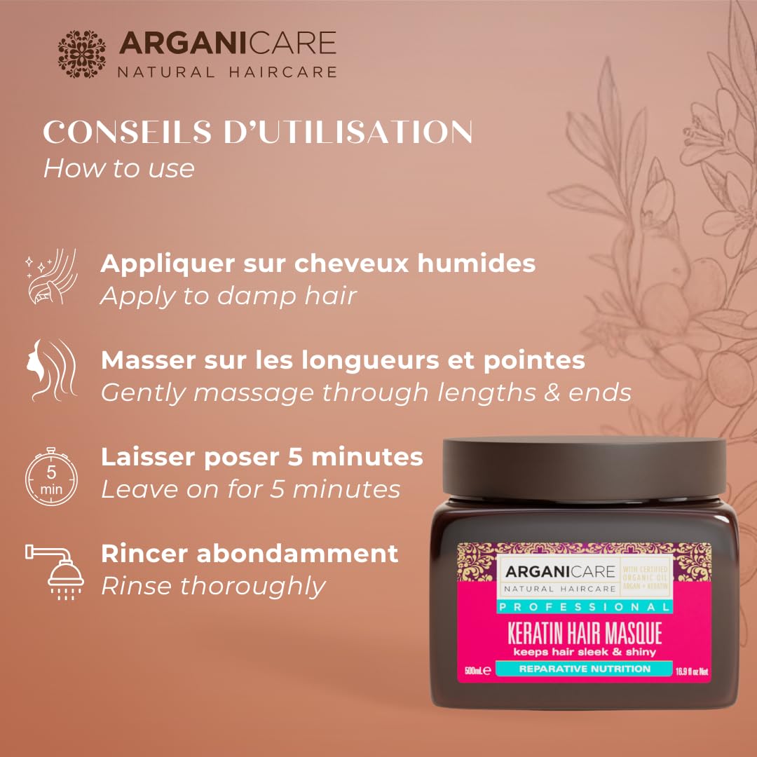 Arganicare Keratin Repair Mask ingredients include argan oil and panthenol for nourishment